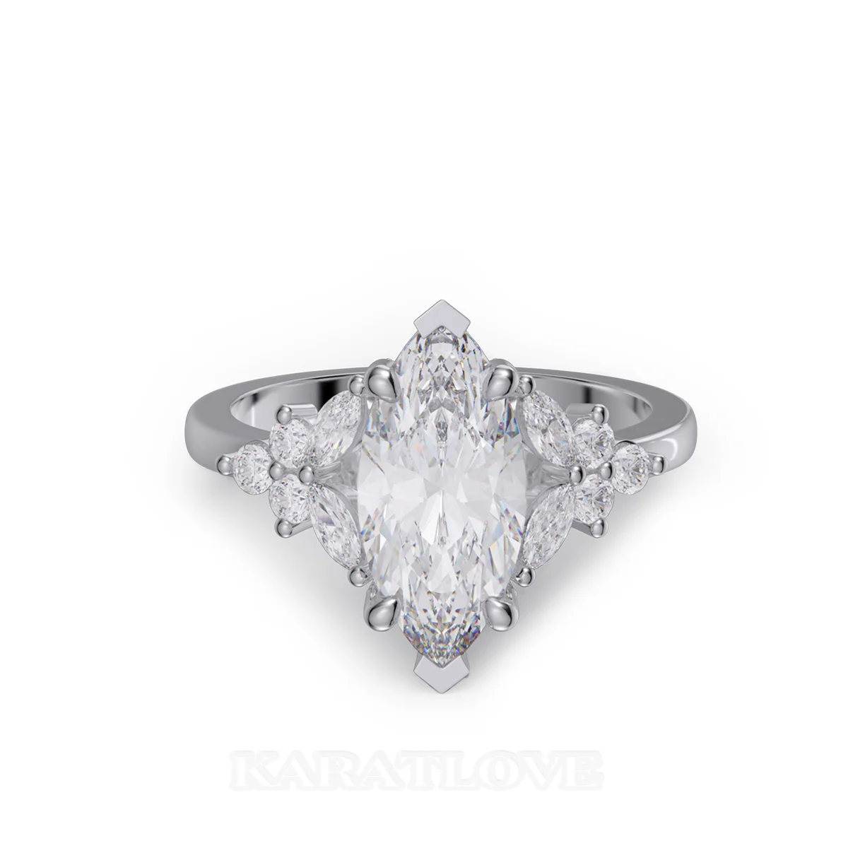 Bague de fiançailles en argent avec diamant de taille marquise