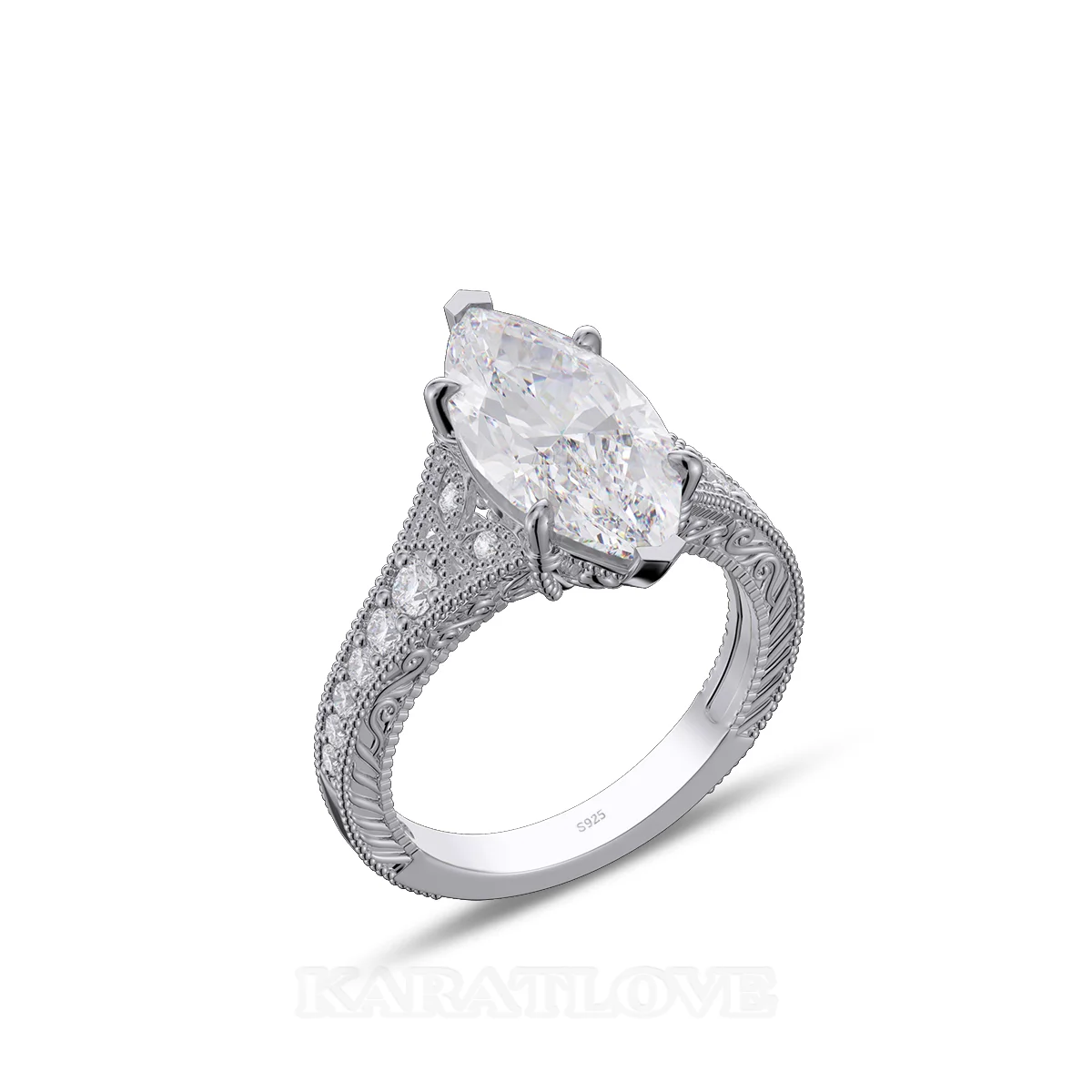 Bague de fiançailles en argent avec diamant de taille marquise