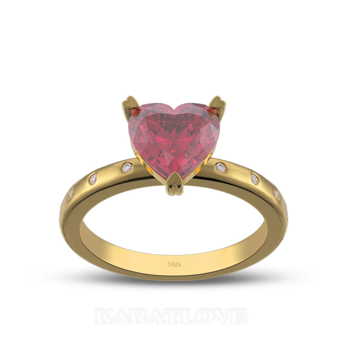 Bague de fiançailles en argent en or jaune avec diamant de taille cœur