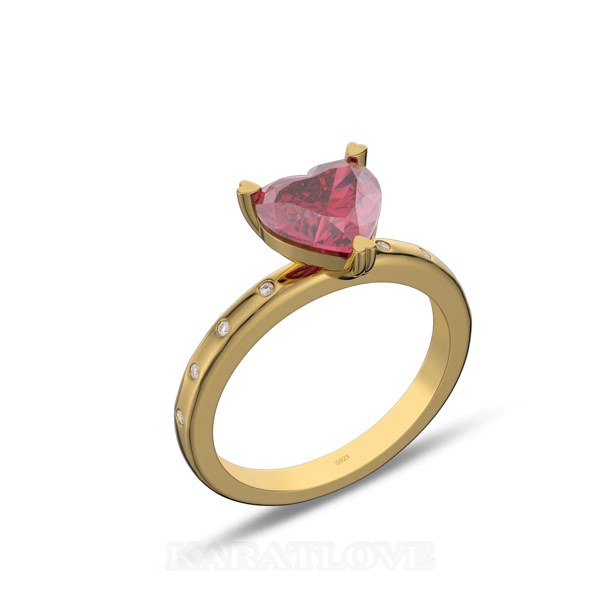 Bague de fiançailles en argent en or jaune avec diamant de taille cœur