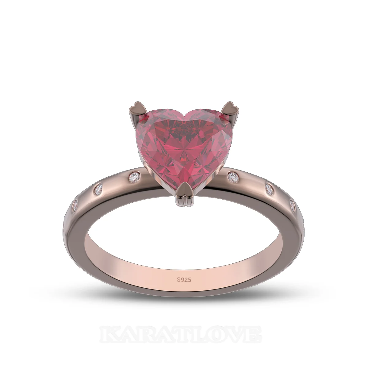 Bague de fiançailles en argent en or rose avec diamant de taille cœur