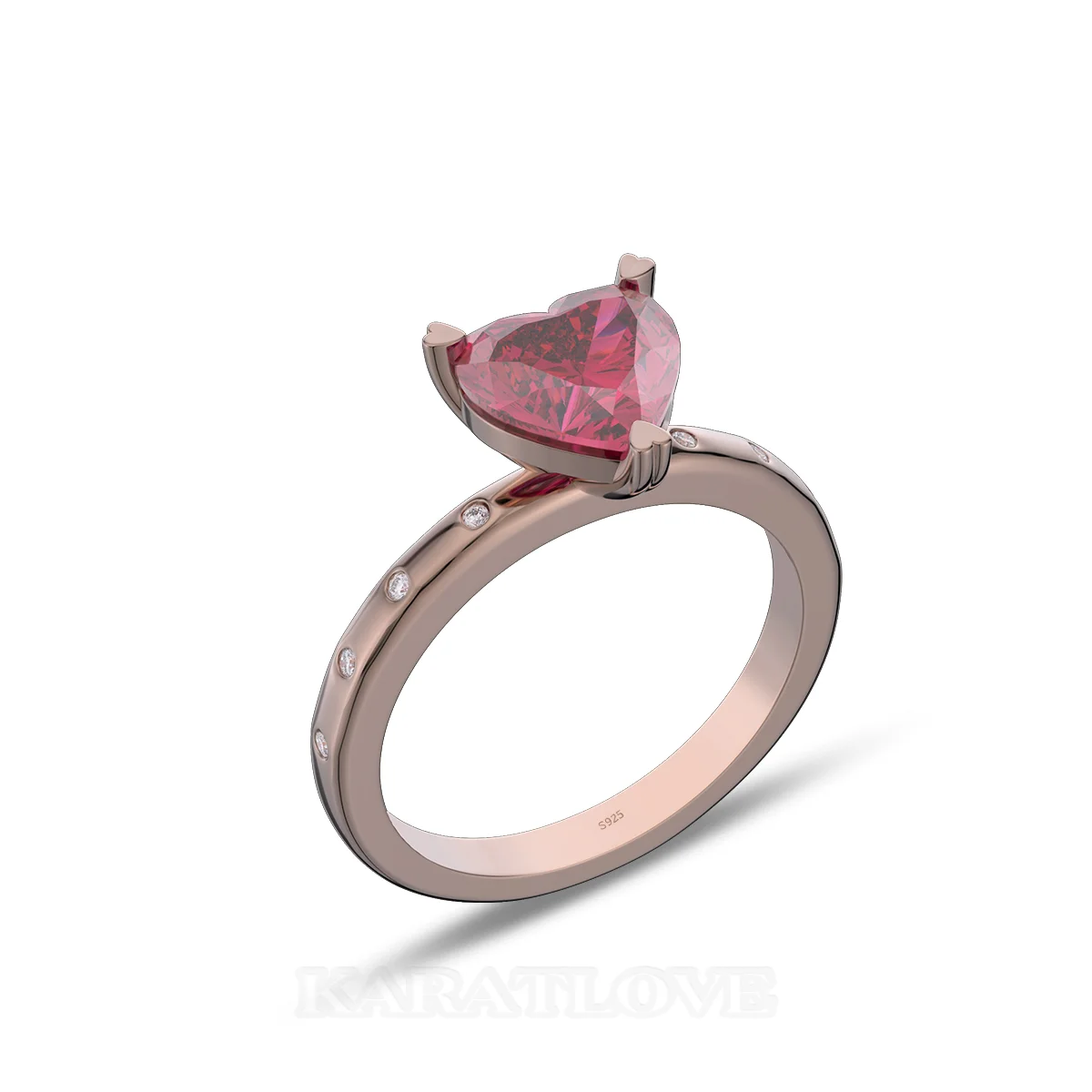 Bague de fiançailles en argent en or rose avec diamant de taille cœur