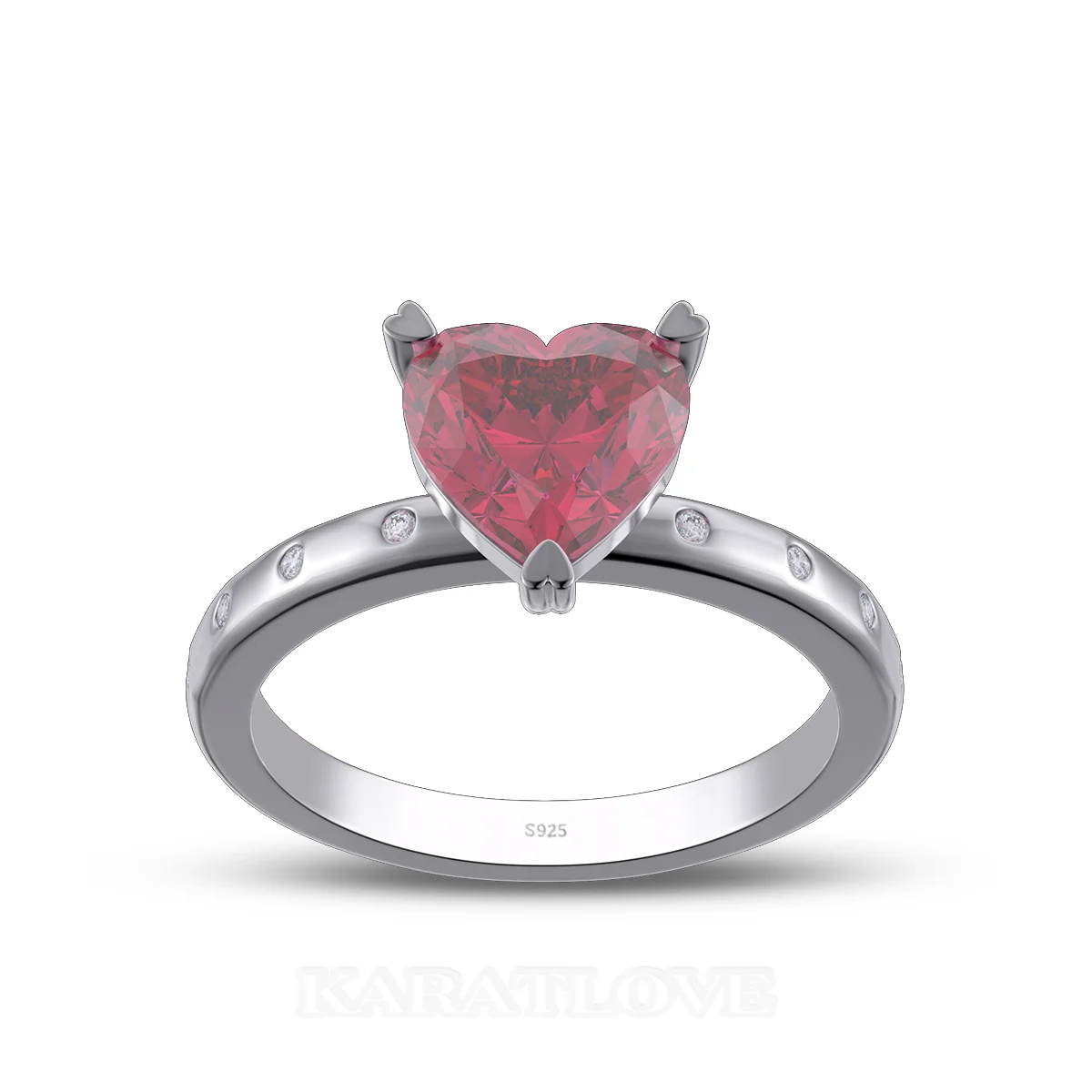 Bague de fiançailles en argent blanc avec diamant de taille cœur