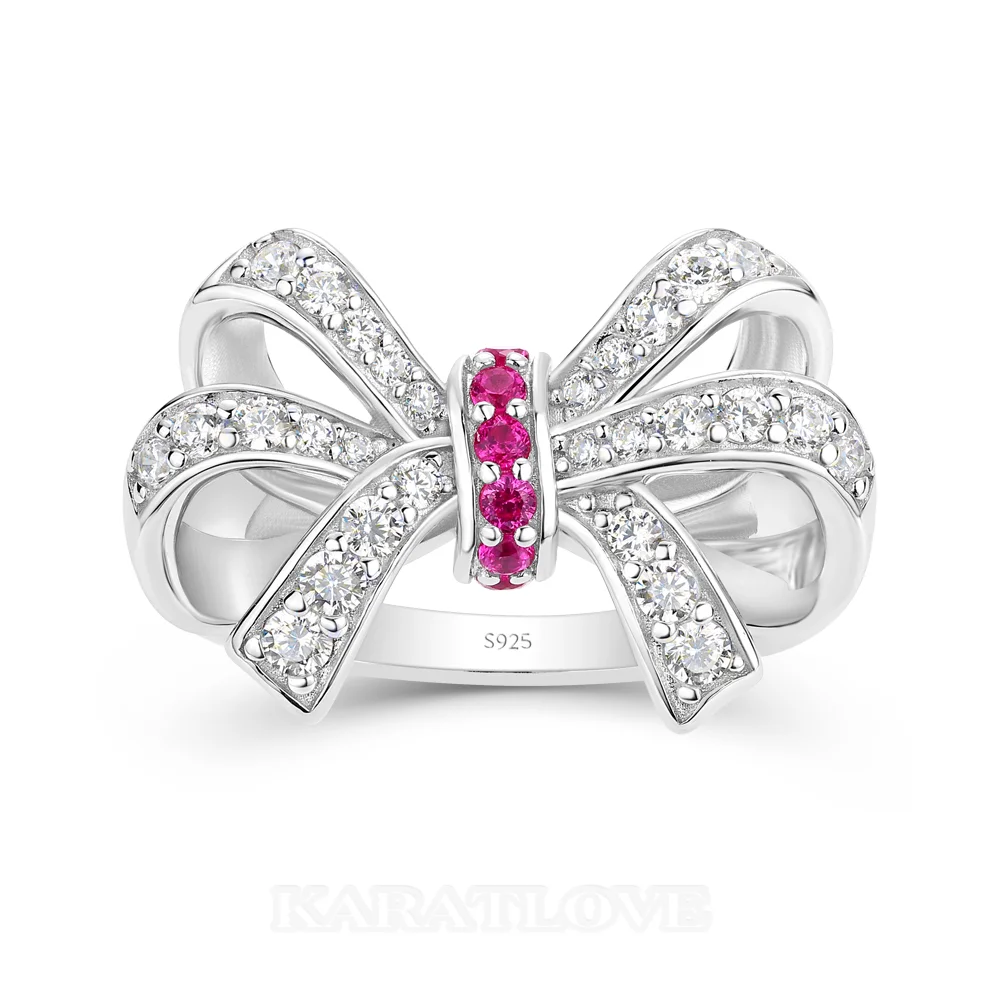 Bague pour femme en argent sterling rose à taille ronde avec nœud papillon