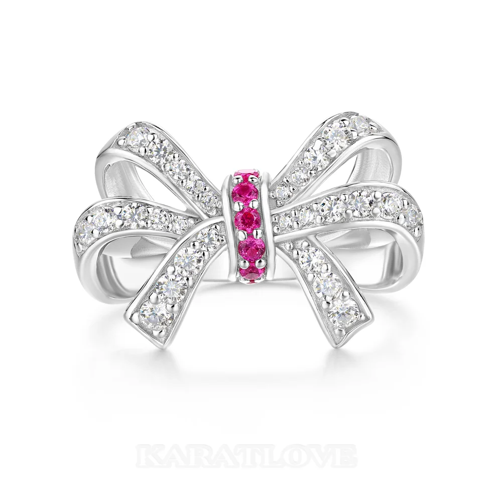Bague pour femme en argent sterling rose à taille ronde avec nœud papillon