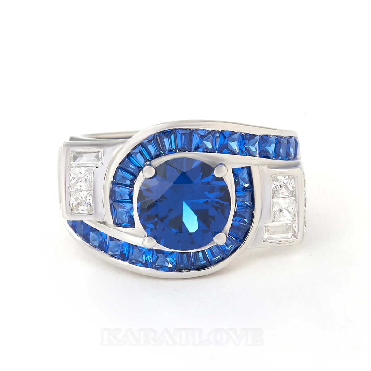 Bague de fiançailles Art Déco en argent sterling et saphir bleu taille ronde