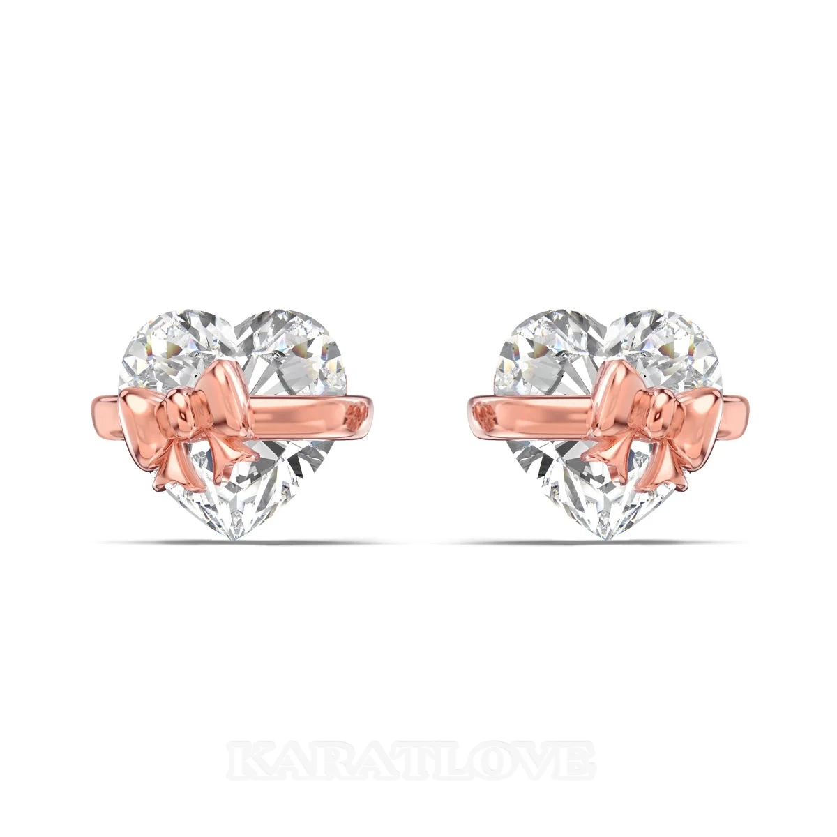 Boucles d'oreilles en or blanc et or rose et argent sterling Arc en forme de cœur avec diamant taille cœur