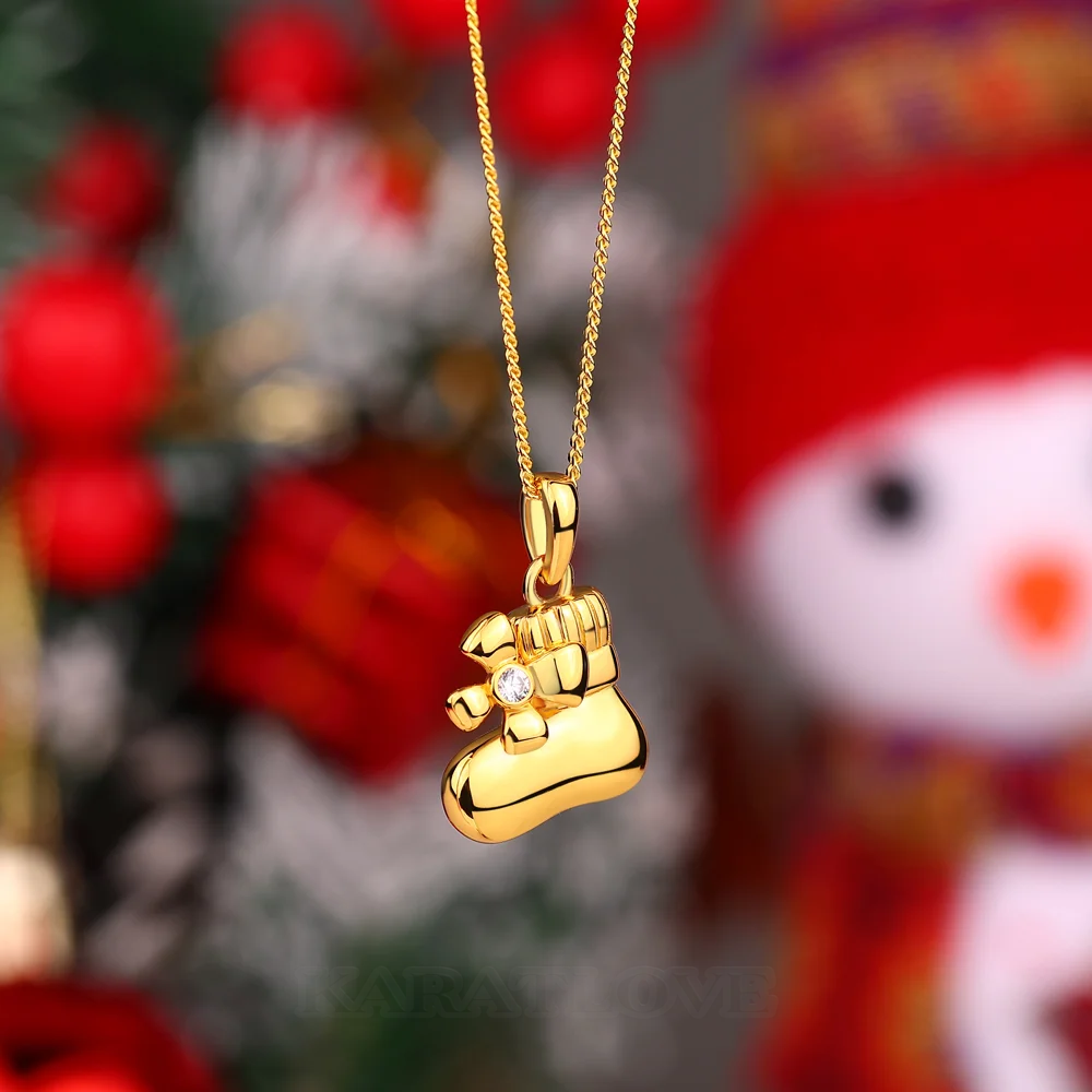 Collier pendentif trèfle en forme de chausson bébé, or blanc ou jaune, diamant taille ronde et argent sterling