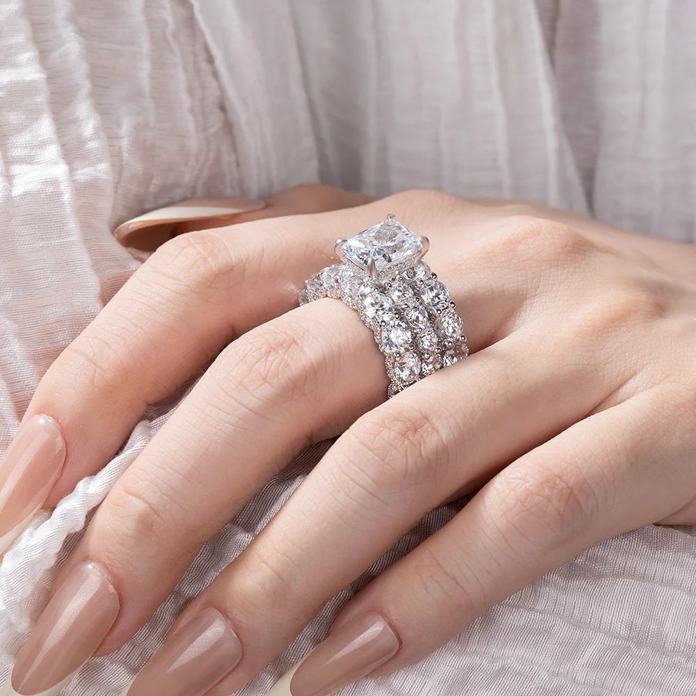 Parure de mariage 3 pièces en argent 925 pour le diamant blanc taille princesse