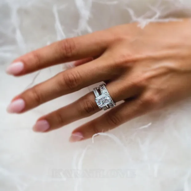Bague en argent 925 avec diamant radiant blanc en 3 parties Bague en argent 925 avec diamant radiant blanc en 3 parties