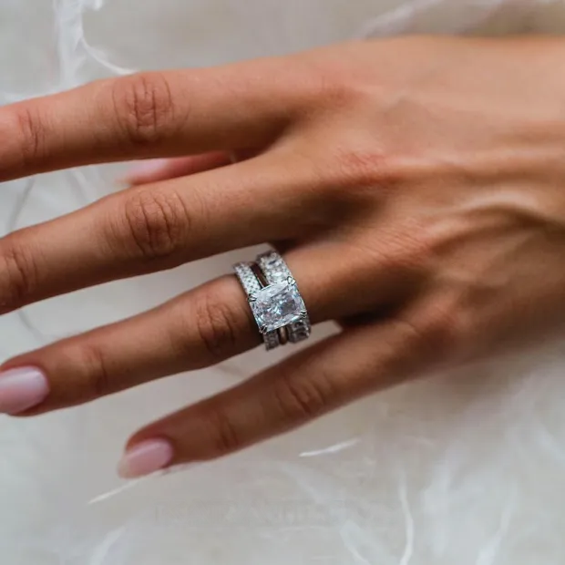 Bague en argent 925 avec diamant radiant blanc en 3 parties