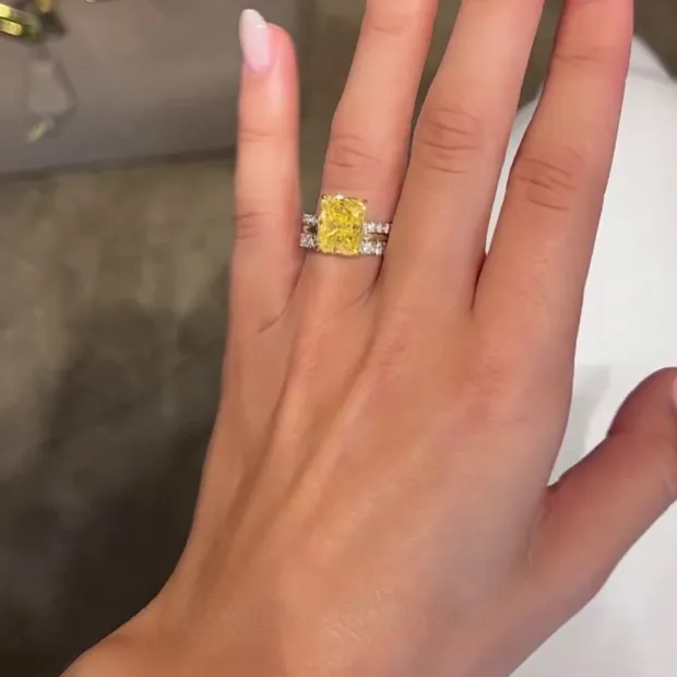 Bague en argent 925 avec citrine jaune à taille radieuse 3 pièces