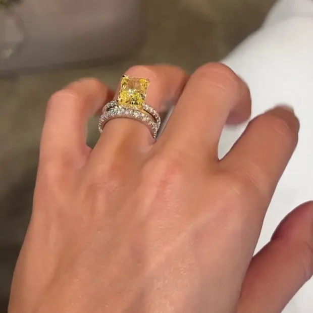 Bague en argent 925 avec citrine jaune à taille radieuse 3 pièces