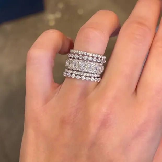 Ensemble de bagues 5 pièces en argent 925 avec diamant blanc taille émeraude