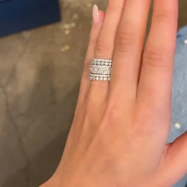 Ensemble de bagues 5 pièces en argent 925 avec diamant blanc taille émeraude