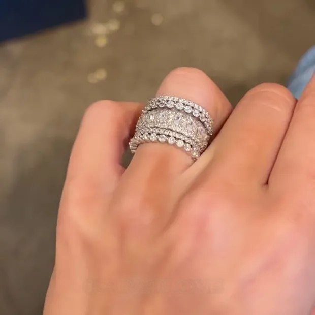 Ensemble de bagues 5 pièces en argent 925 avec diamant blanc taille émeraude