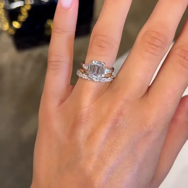 Bague 3 pièces en argent 925 emerald cut 3-stone diamond white