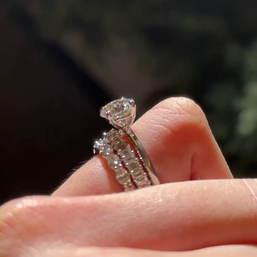 Bague de fiançailles en argent sterling 925 avec solitaire en diamant blanc de taille ronde