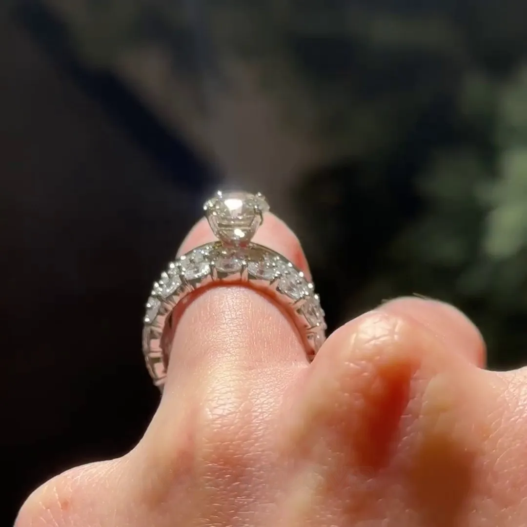 Bague de fiançailles en argent sterling 925 avec solitaire en diamant blanc de taille ronde