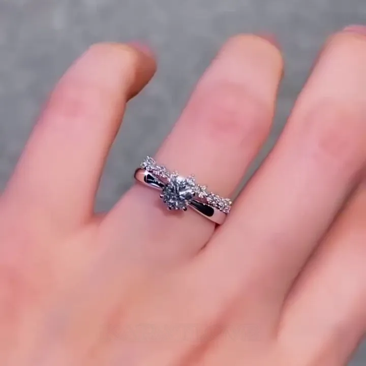 Bague solitaire classique en argent sterling 925 avec diamant rond