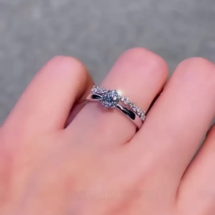 Bague solitaire classique en argent sterling 925 avec diamant rond