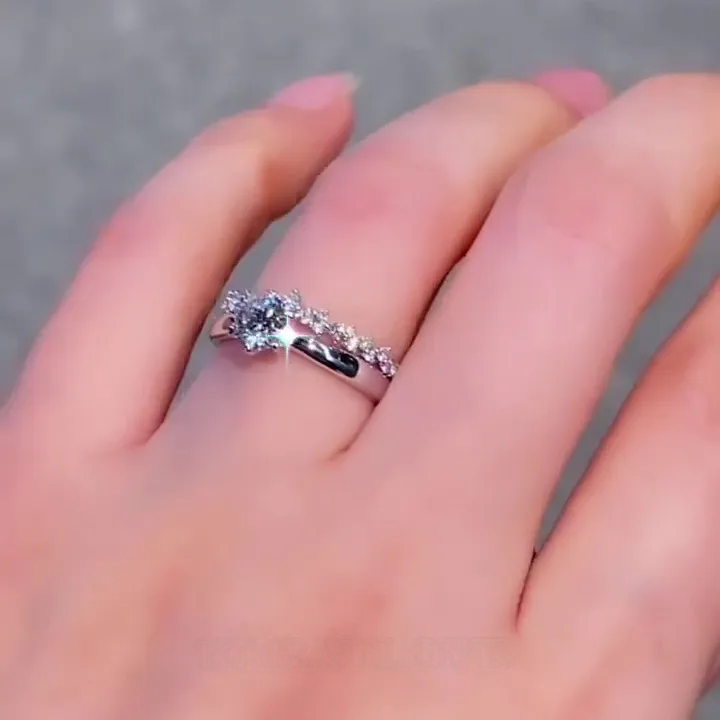 Bague solitaire classique en argent sterling 925 avec diamant rond