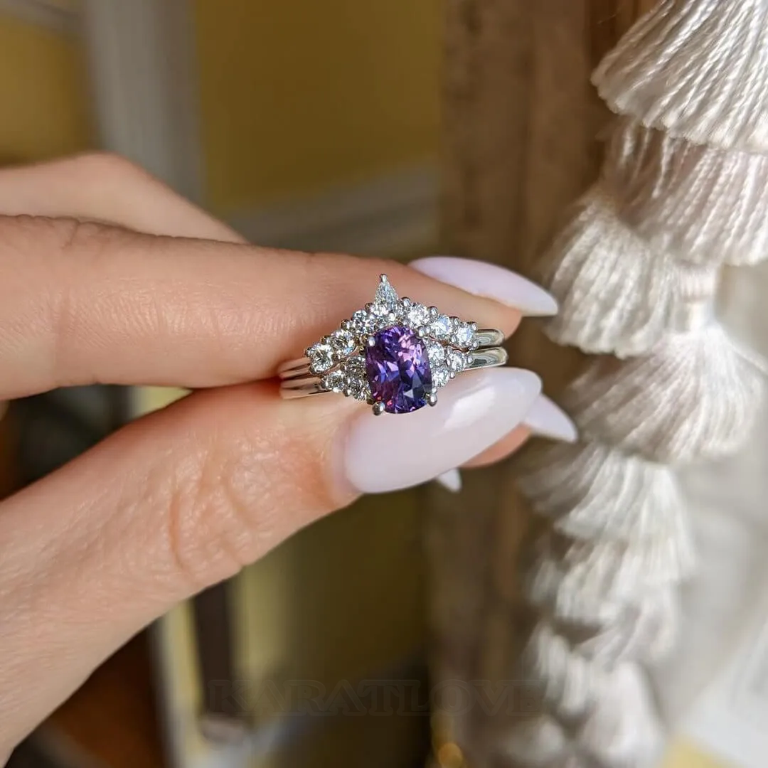 Bague art déco en argent 925 avec améthyste violette de taille ovale
