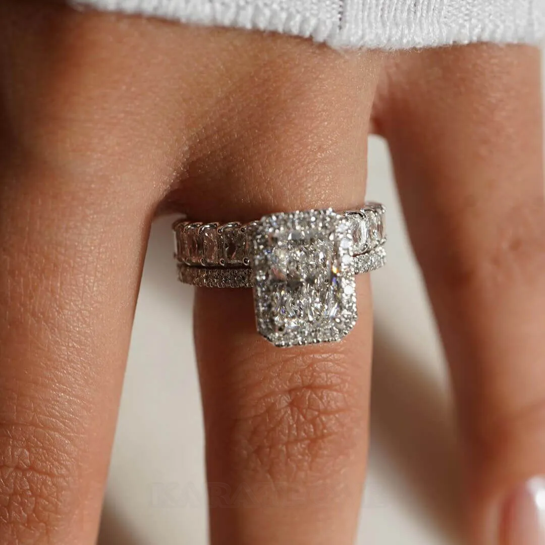 Bague de fiançailles en argent sterling, diamant radiant blanc