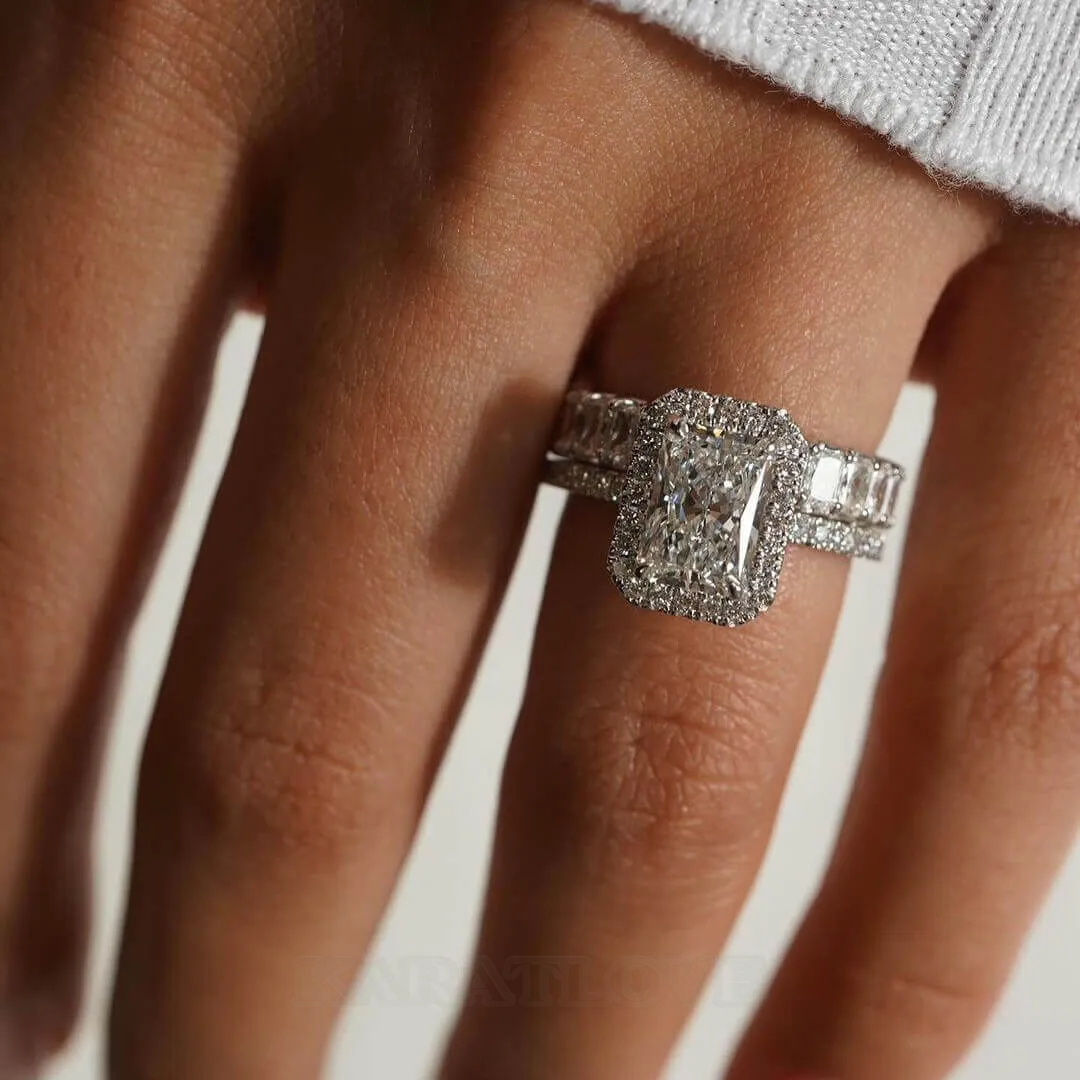 Bague de fiançailles en argent sterling, diamant radiant blanc