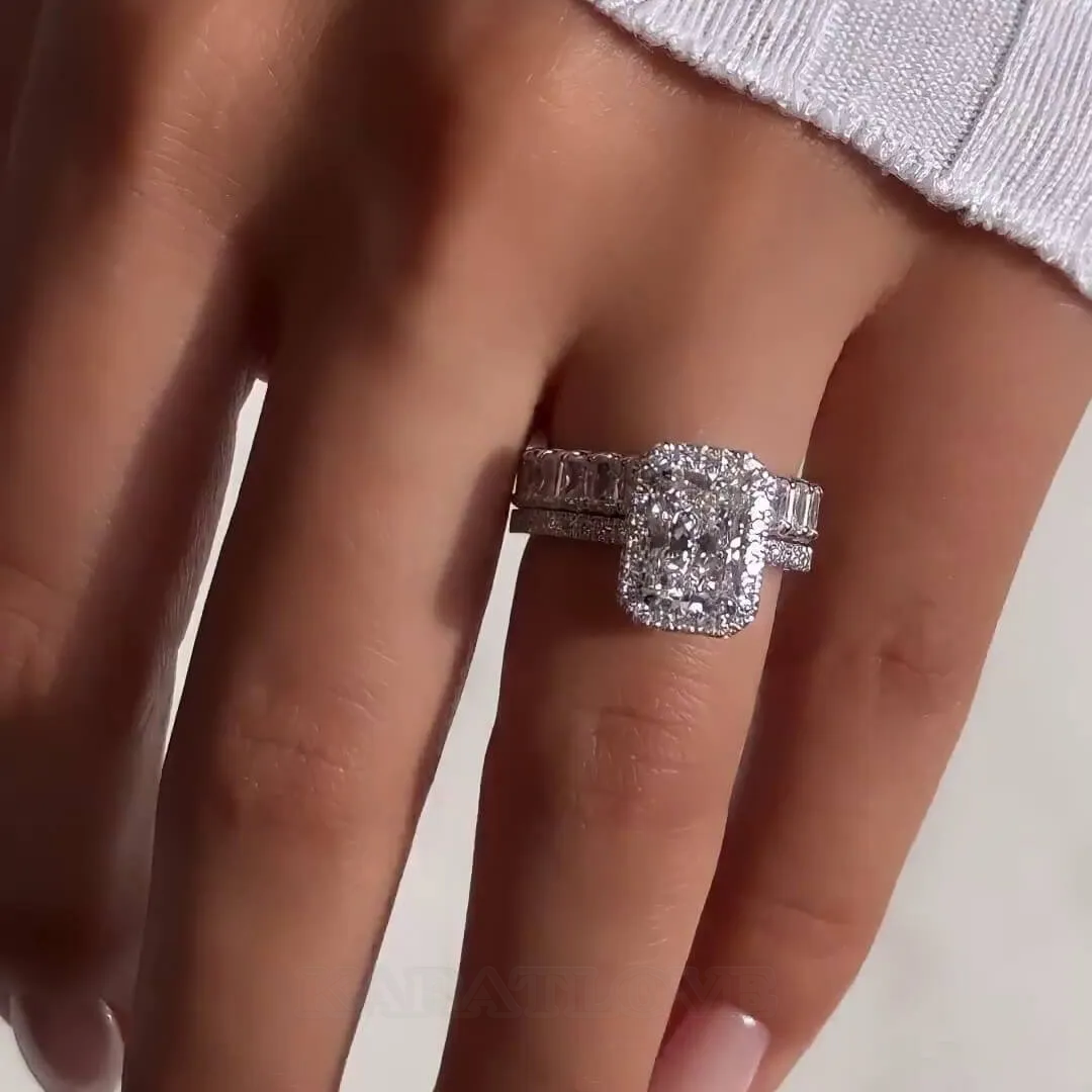 Bague de fiançailles en argent sterling, diamant radiant blanc