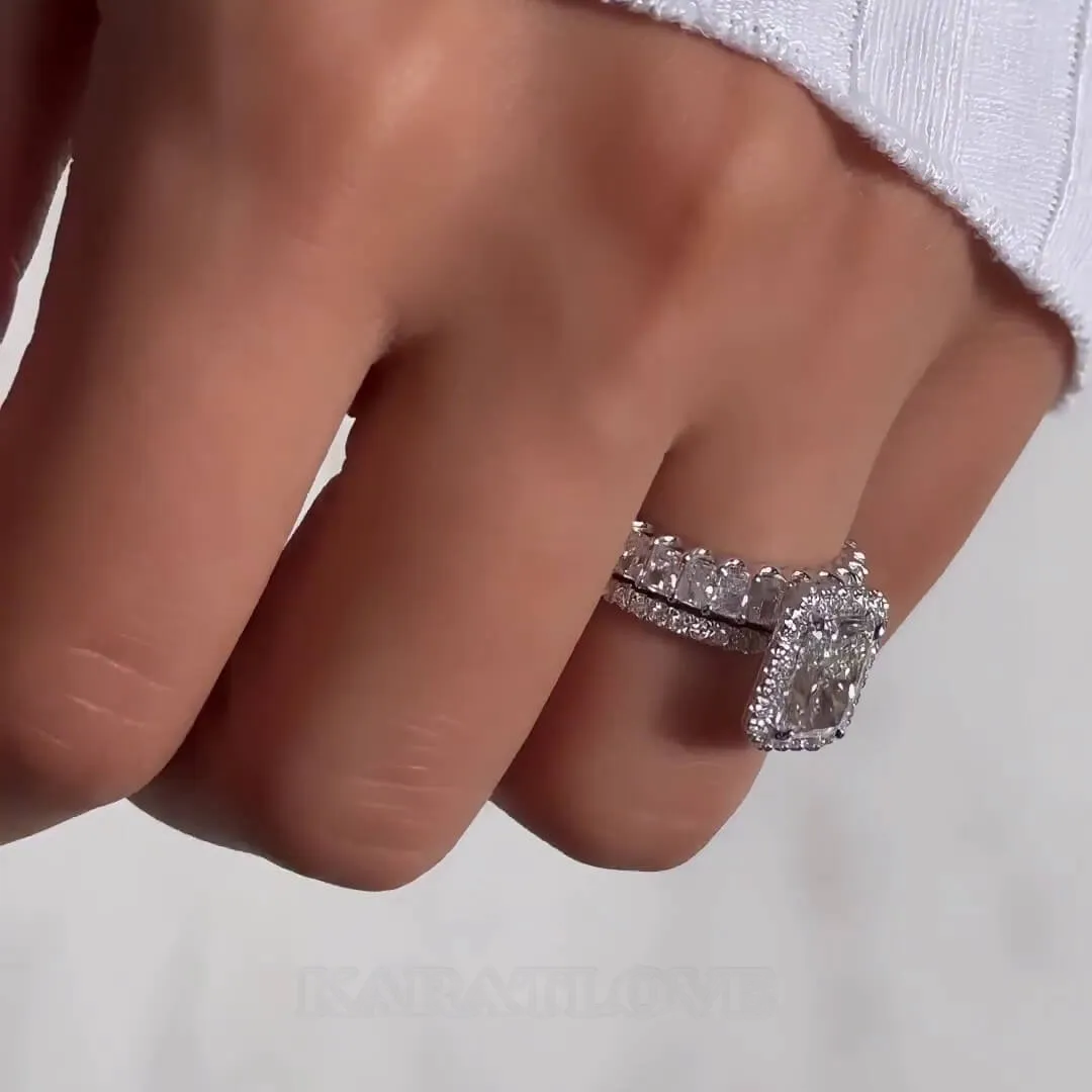 Bague de fiançailles en argent sterling, diamant radiant blanc