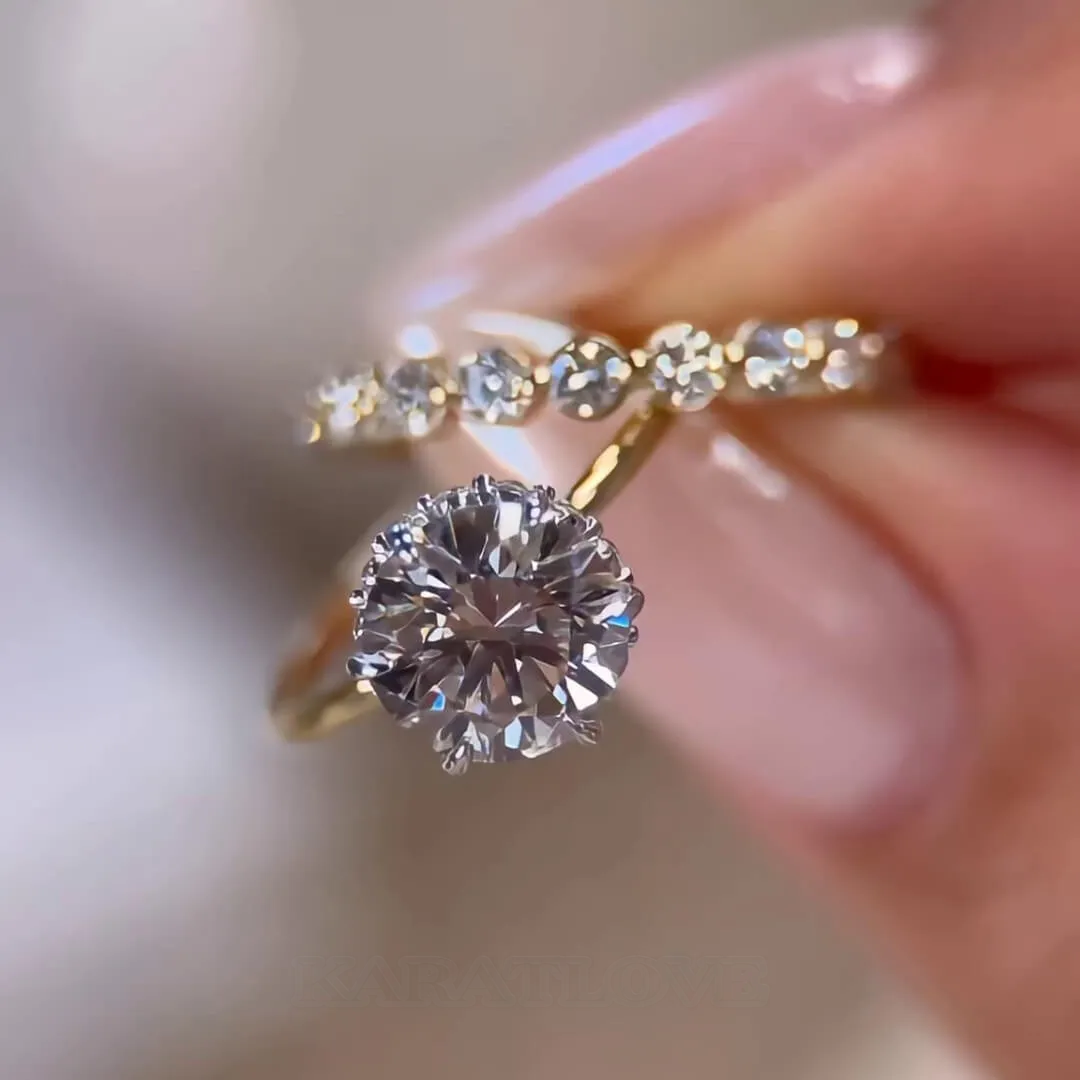 Bague de fiançailles en argent sterling et or avec halo de diamants ronds