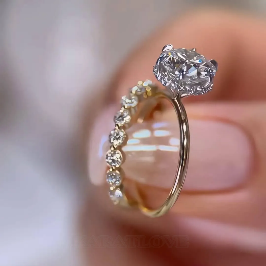 Bague de fiançailles en argent sterling et or avec halo de diamants ronds
