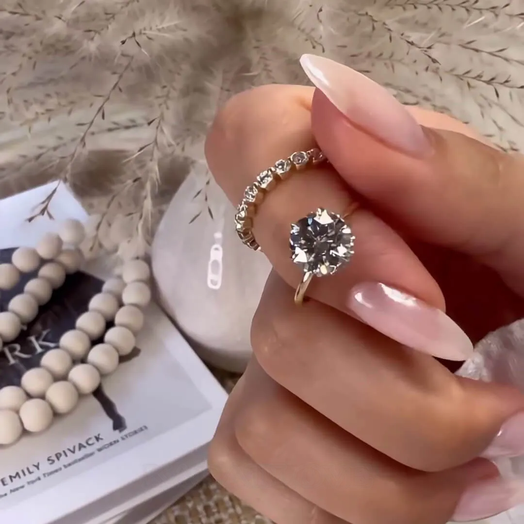 Bague de fiançailles en argent sterling et or avec halo de diamants ronds