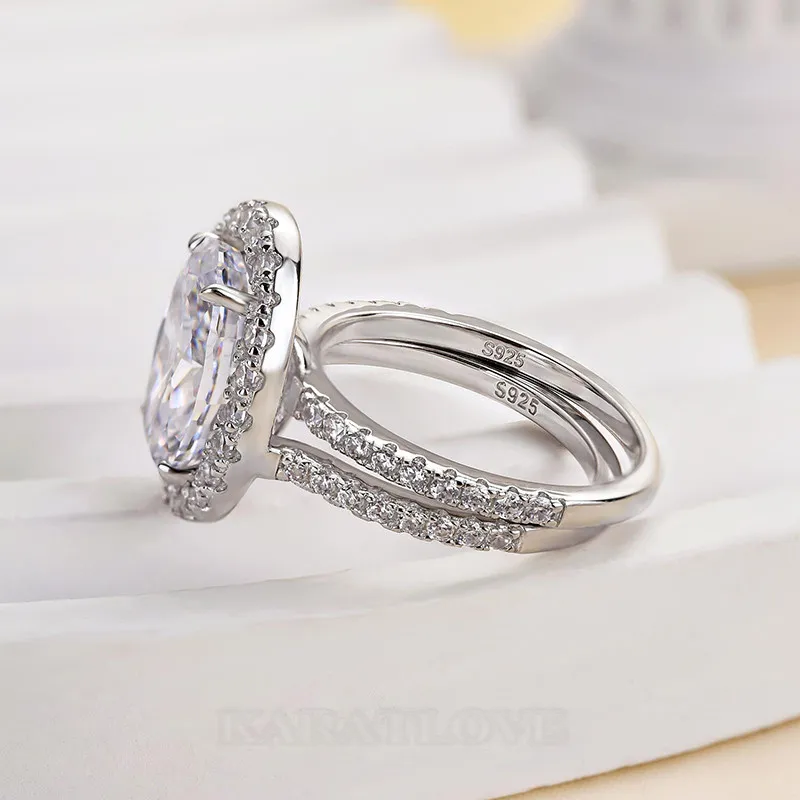Bague en argent sterling ornée d'un diamant de taille ovale