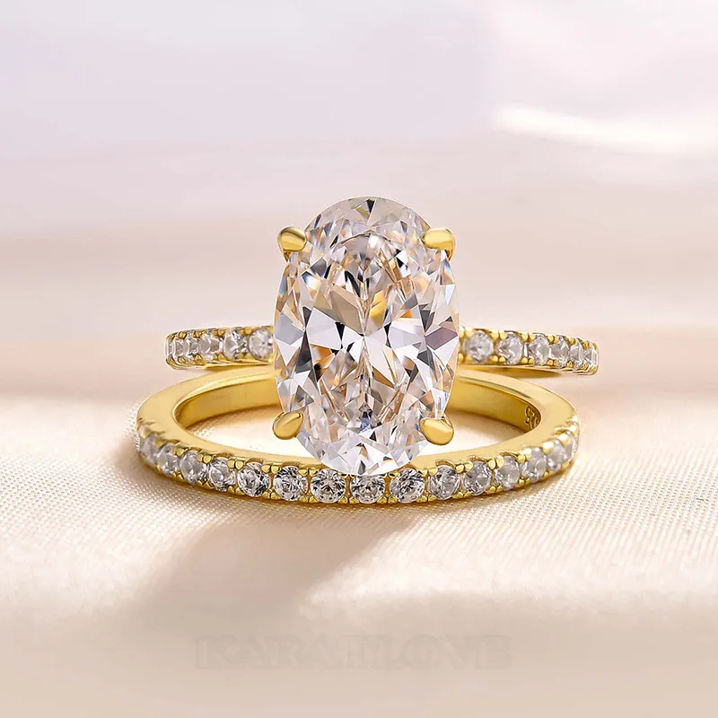 Bague classique en argent sterling blanc avec diamant ovale