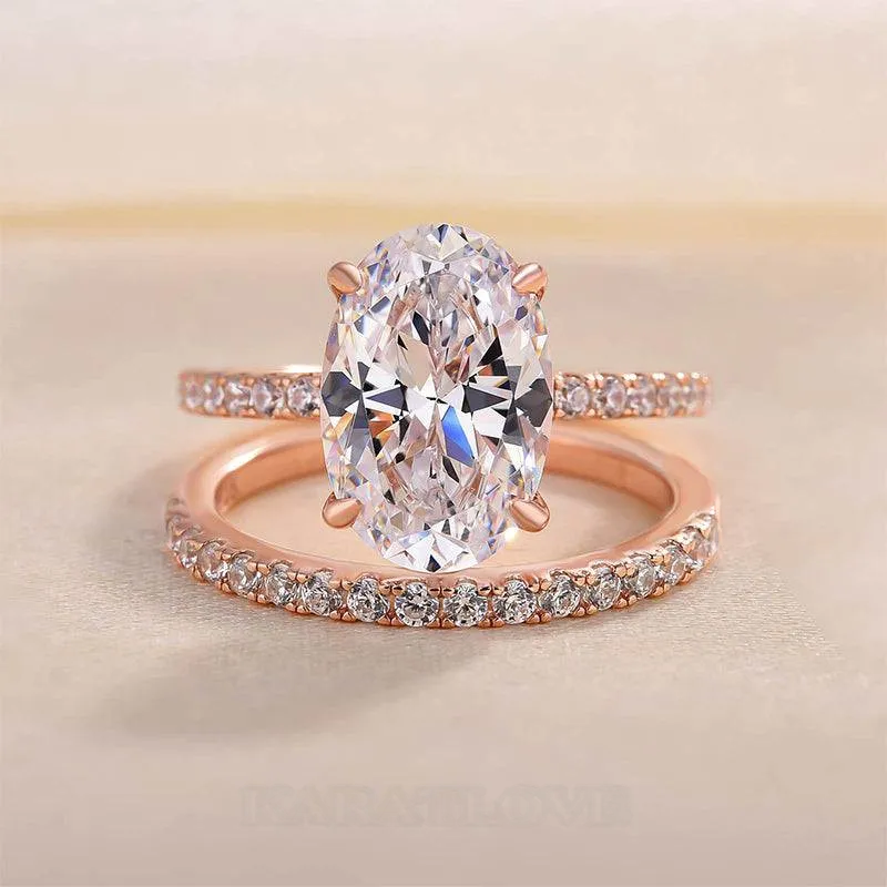 Bague classique en argent sterling blanc avec diamant ovale