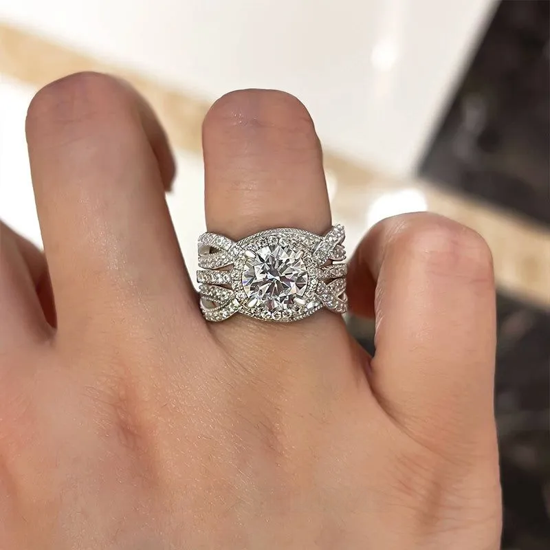 Bague de fiançailles en argent sterling sertie d'un diamant de taille ronde