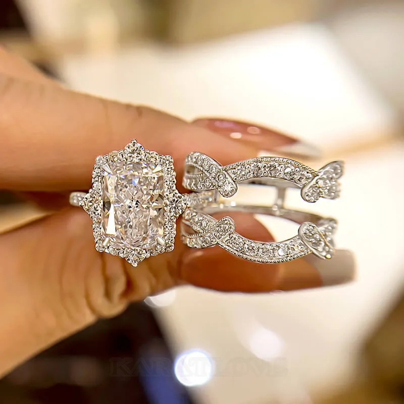 Bague de fiançailles classique en argent sterling blanc diamant radiant