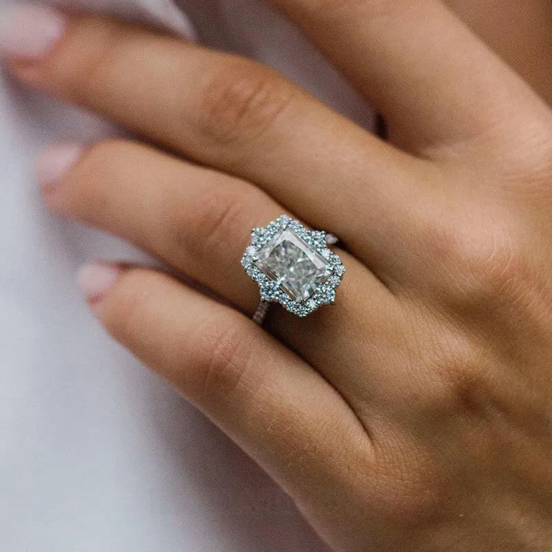 Bague de fiançailles classique en argent sterling blanc diamant radiant