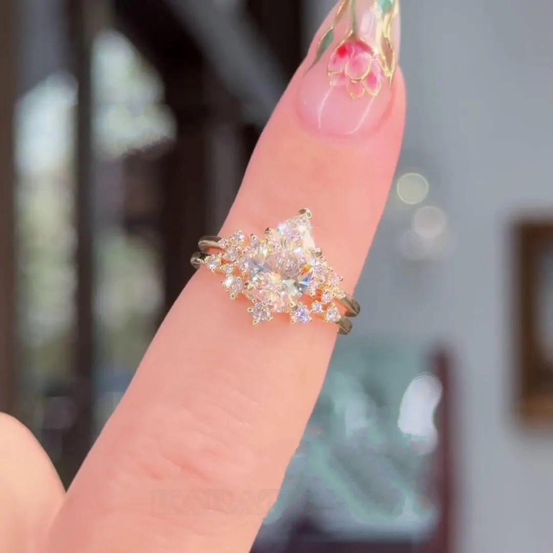 Parure de mariage en argent jaune et diamant blanc taille poire