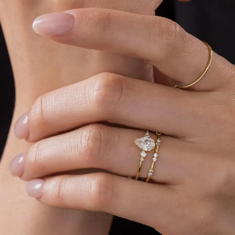 Parure de mariage en argent jaune et or blanc avec diamant taille poire