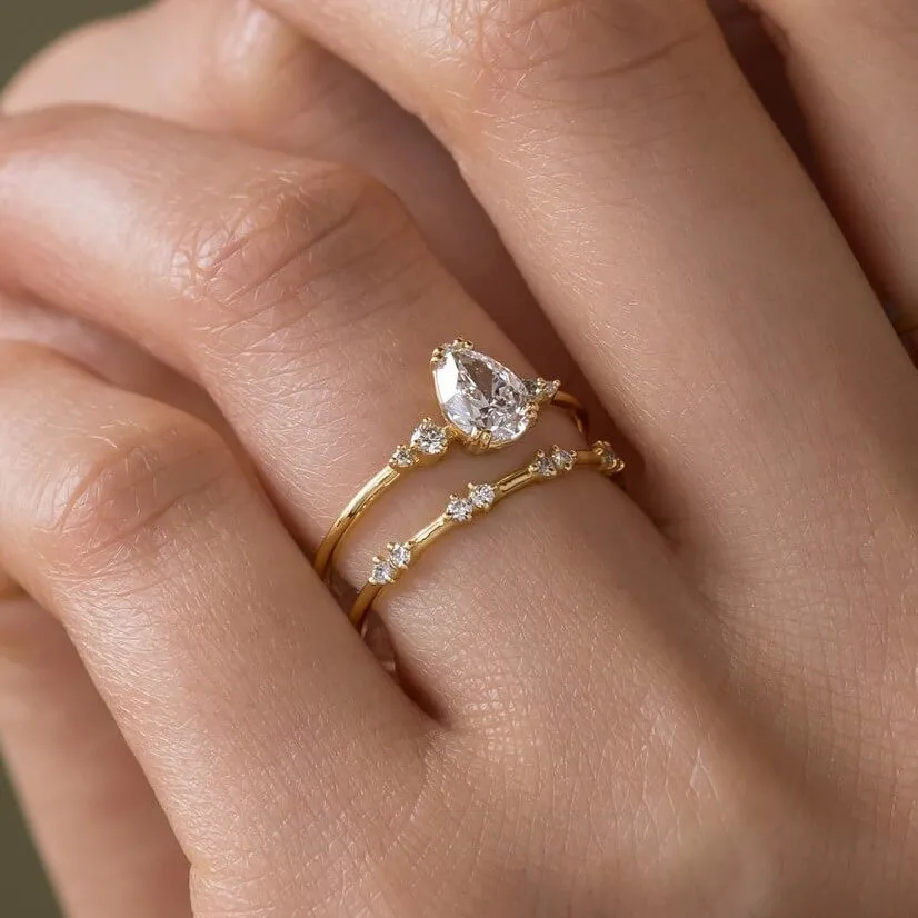 Parure de mariage en argent jaune et or blanc avec diamant taille poire