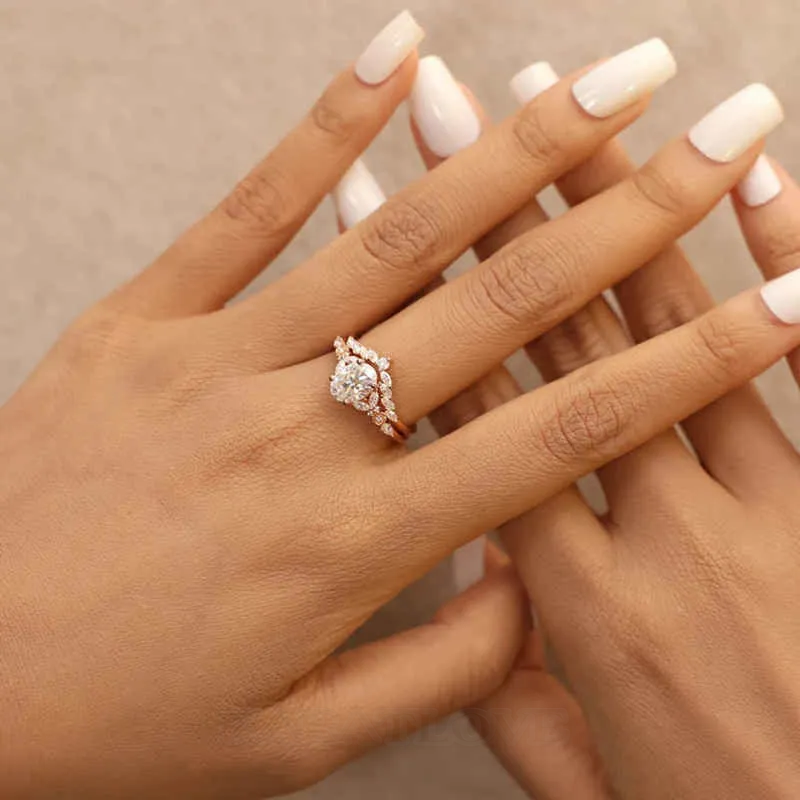 Bague de fiançailles en argent sterling et or rose avec diamant ovale