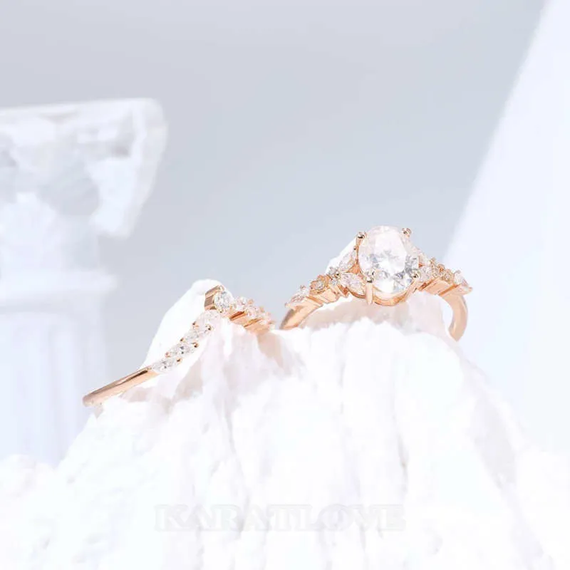Bague de fiançailles en argent sterling et or rose avec diamant ovale
