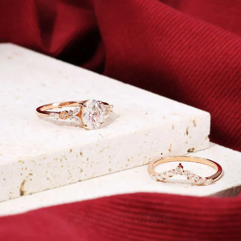 Bague de fiançailles en argent sterling et or rose avec diamant ovale