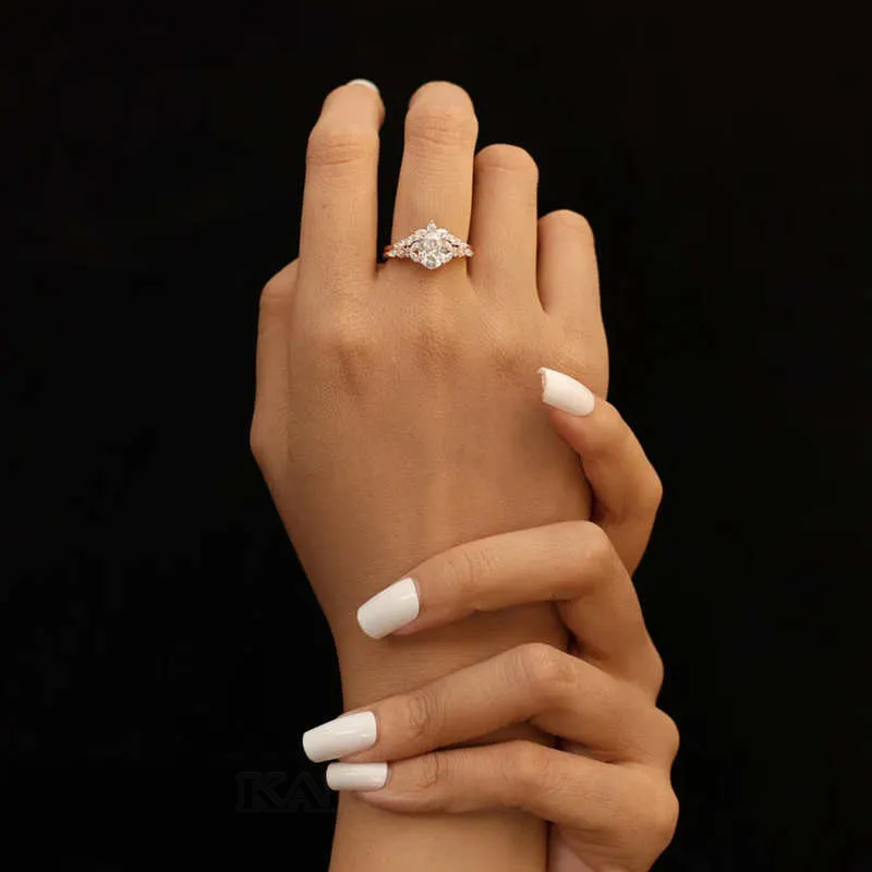 Bague de fiançailles en argent sterling et or rose avec diamant ovale