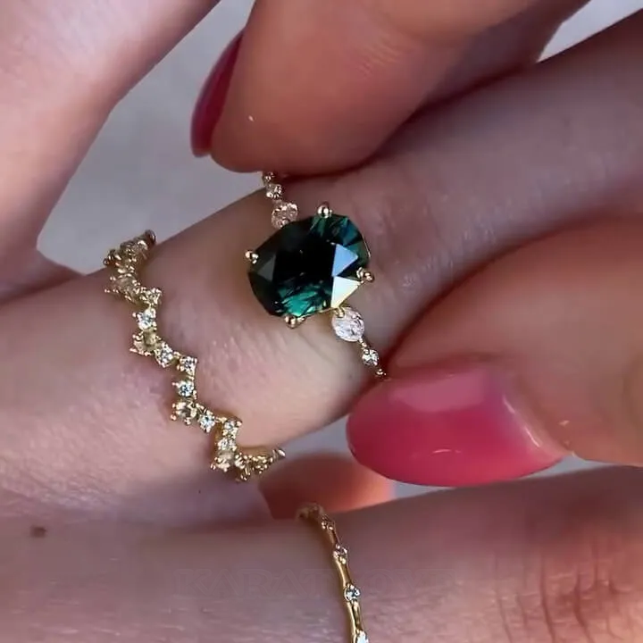 Ensemble de mariage en argent jaune et or pour émeraudes vertes à taille ovale