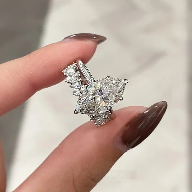 Bague de fiançailles à 3 pierres en argent sterling blanc, diamant radiant, disponible en 3 couleurs