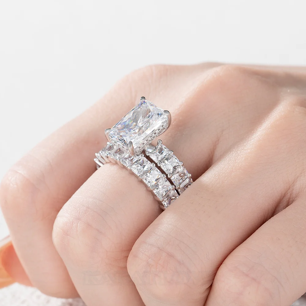 Alliance de mariage en argent sterling blanc avec diamant radiant